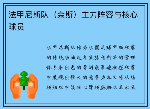 法甲尼斯队（奈斯）主力阵容与核心球员